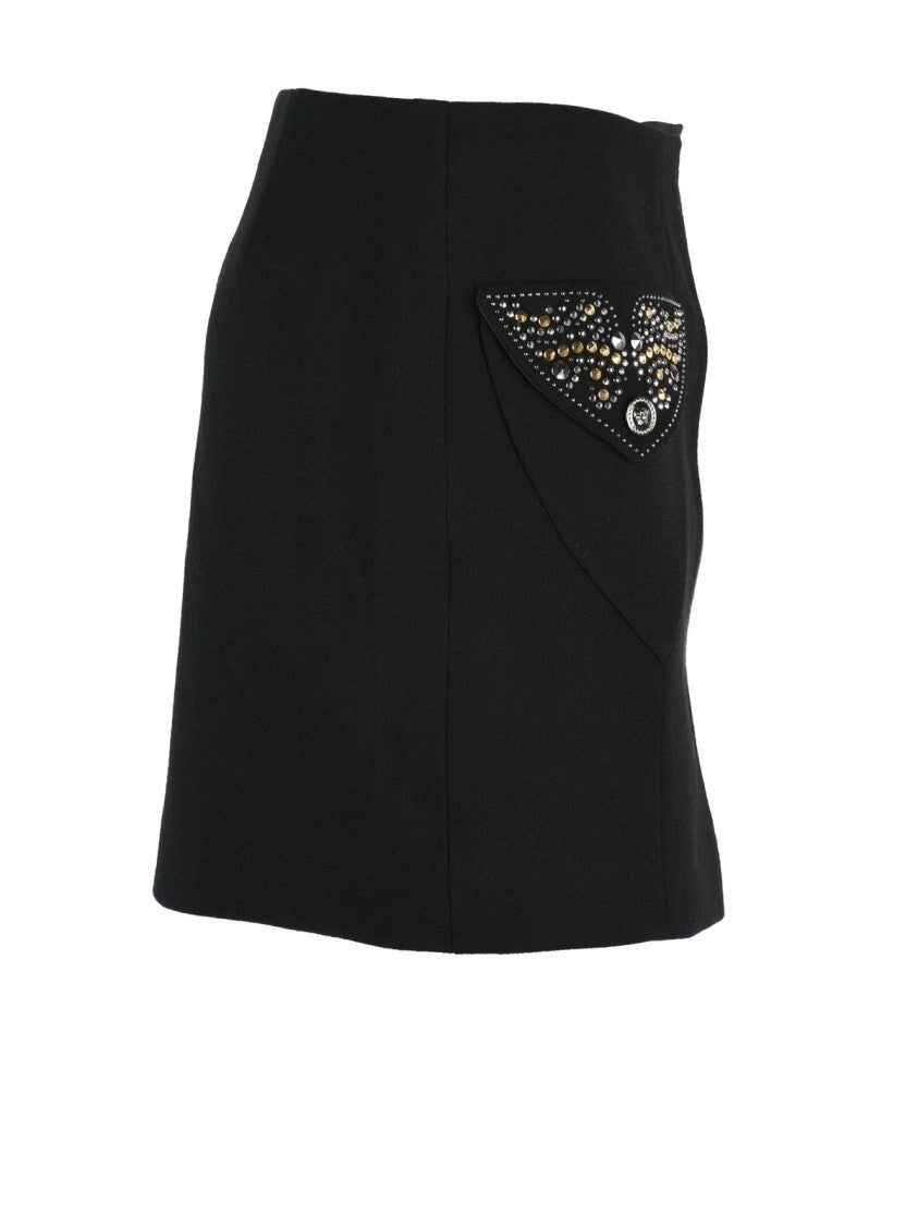 Versace Collection Black Studded Virgin Wool Mini Skirt