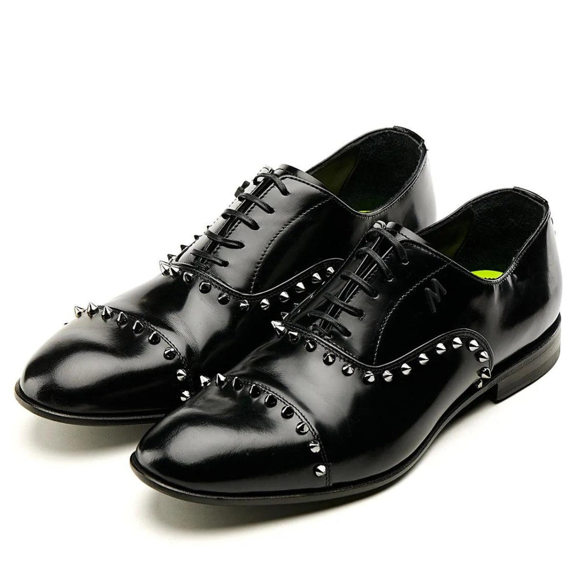 Mimanera Black Studded Leather Showman Oxford Shoes