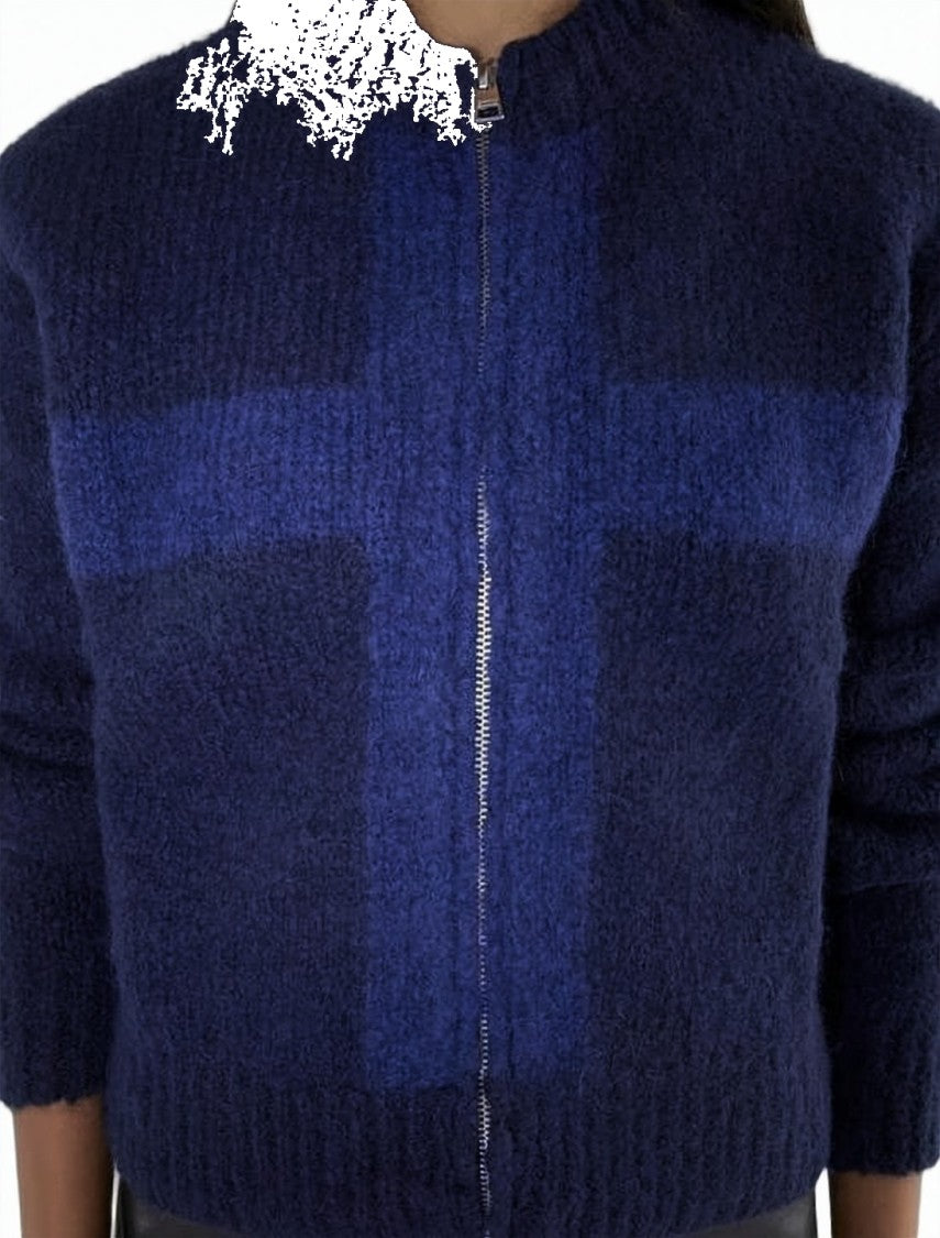 Paloma Wool Oversized Zip-Up Cardigan With Bold Cross Pattern