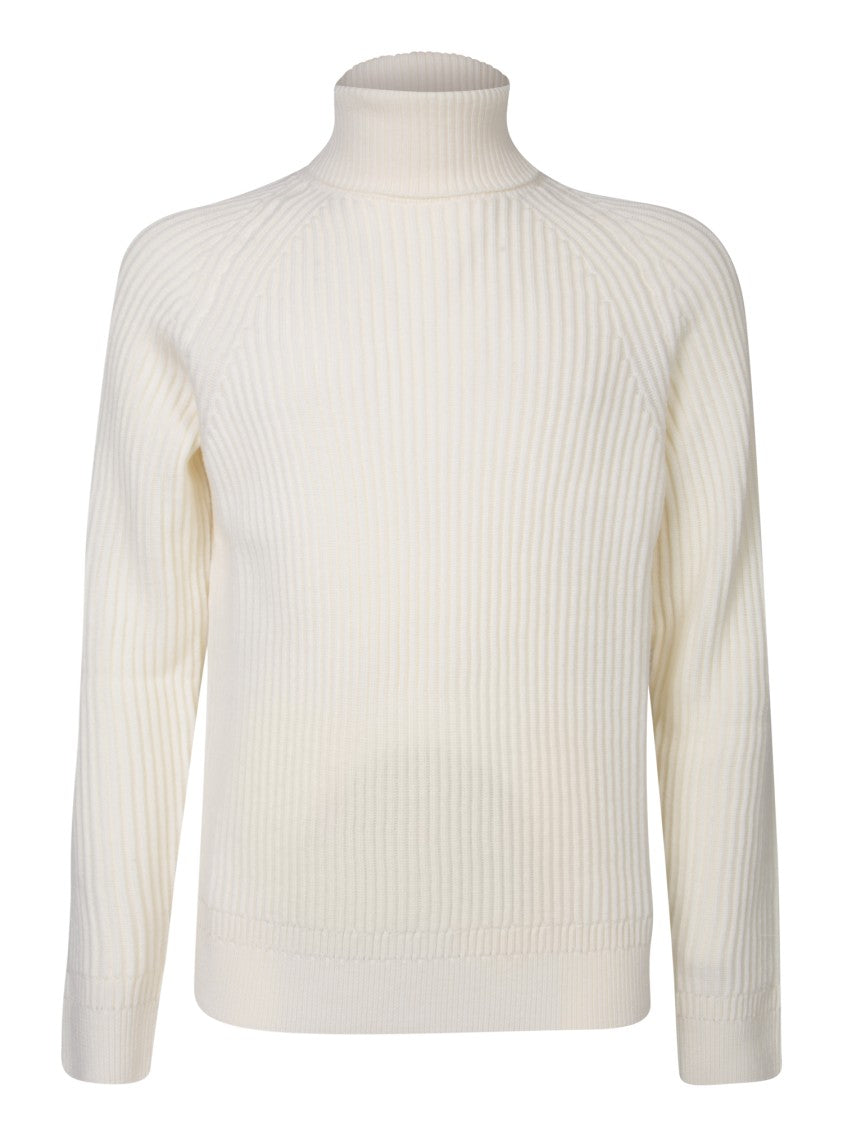 Zanone High Collar White Rib Knitwear