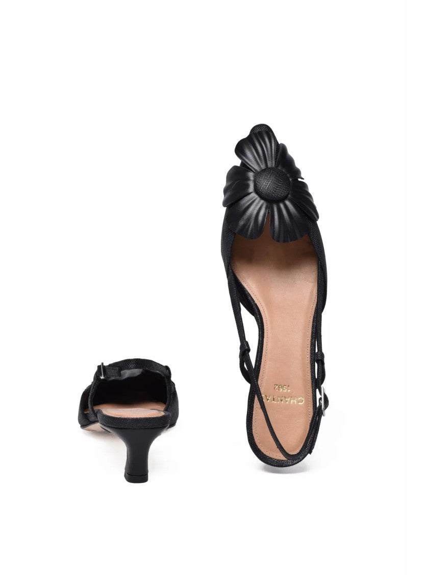Chantal Chantal Black Floral Embellished Raffia Sandals