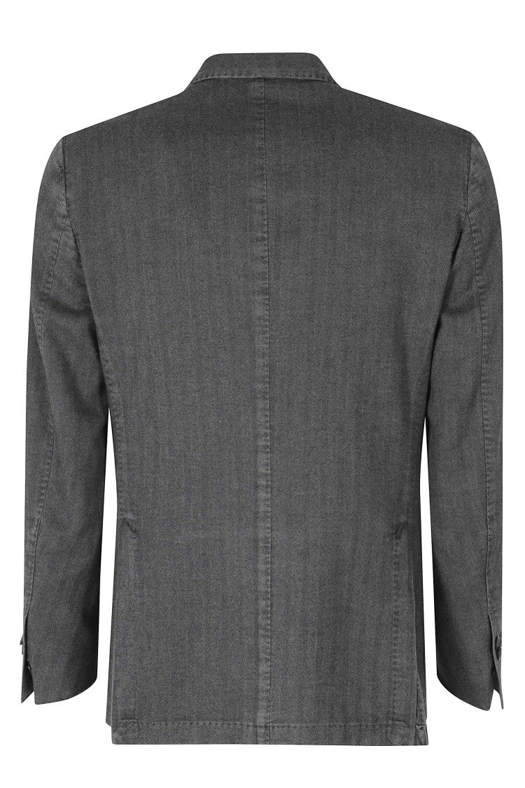 Santaniello Textured Gray Single-Breasted Jacket With Jeweled Details