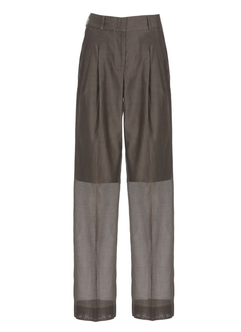 Peserico Brown Cotton-Silk Straight-Leg Pants