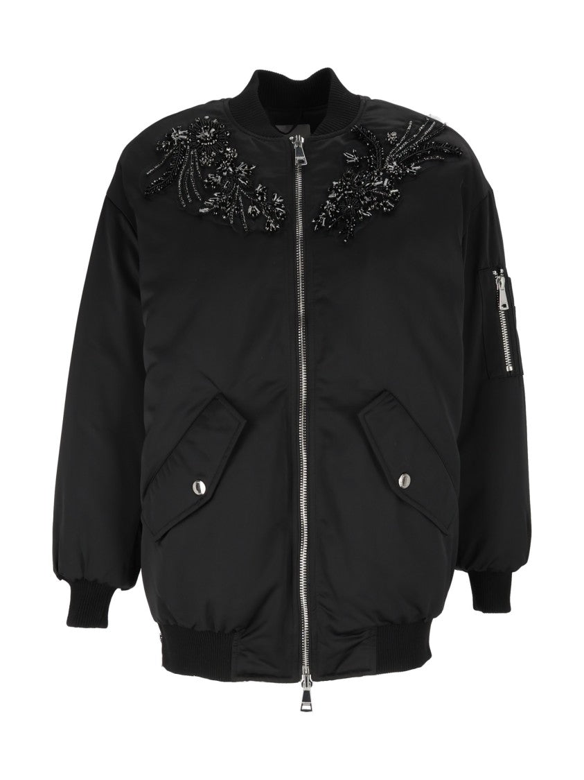 Ermanno Scervino Black Bomber Beaded Bomber Jacket