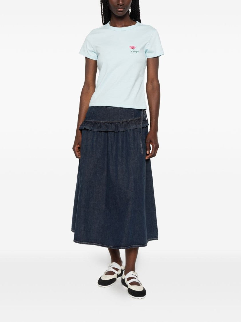 Kenzo Light Blue Flower Embroidery Crew Neck Top