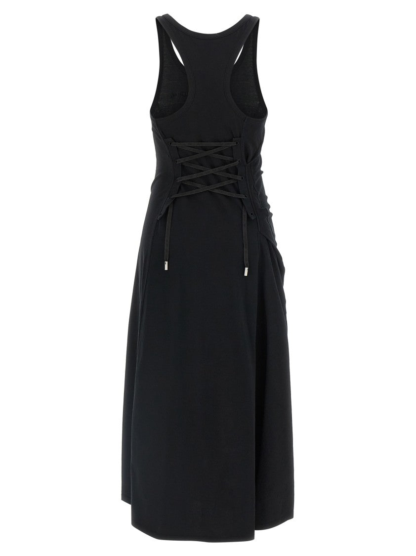 Mcqueen Back Corset Black Cotton Jersey Midi Dress