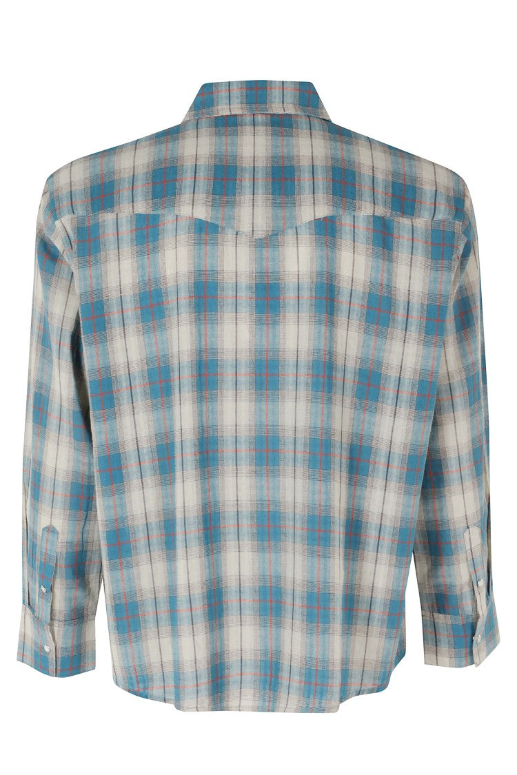 Found Blue Flannel Plaid-Pattern Cotton Casual Shirt