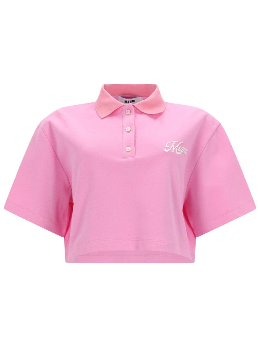 Msgm Cropped Boxy Embroidered Logo Polo Shirt