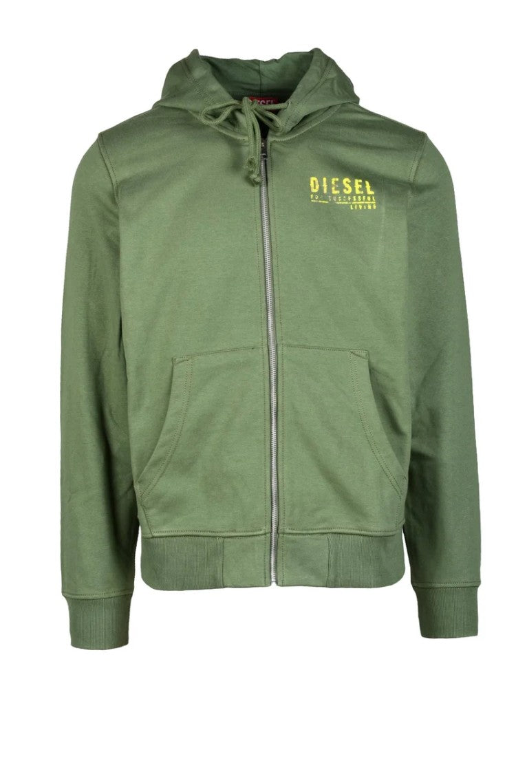 Diesel Green Cropped Zip-Up Sweatshirt
