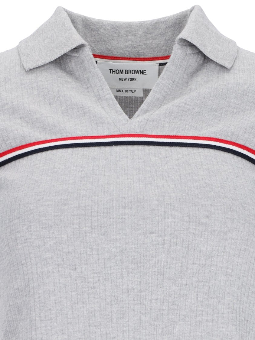 Thom Browne "Three Stripes" Knit Polo – Gray