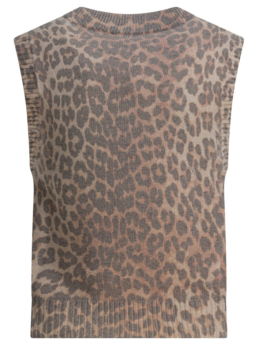 Ganni Sleeveless Wool Vest With Graphic Logo Print