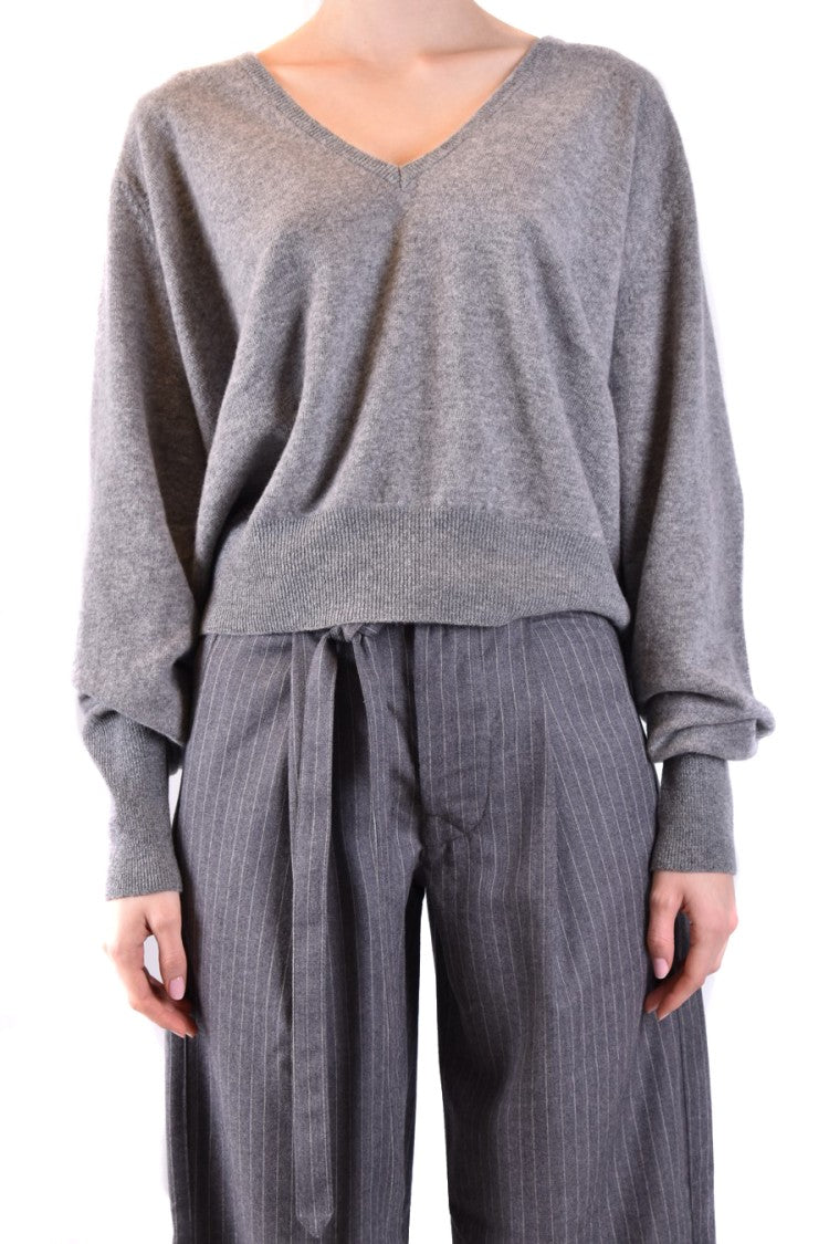Laneus Relaxed Fit V-Neck Grey Wool Sweater