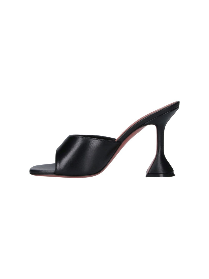 Amina Muaddi Black Lambskin Leather Pumps With Sculptural Heel