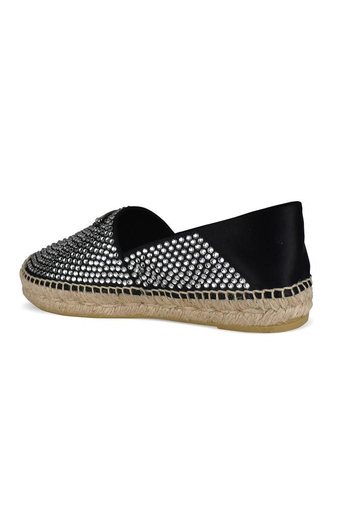 Prada Black Canvas Espadrilles With Crystal Embellishments