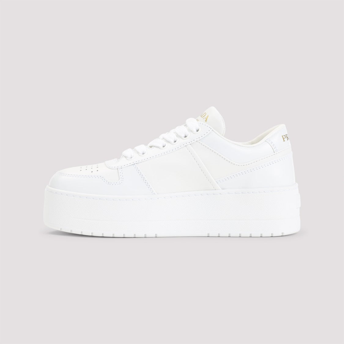 Prada White Leather Sneakers With Platform Sole