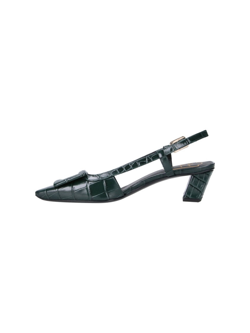 Roger Vivier Green Belle Vivier Crocodile-Embossed Leather Pumps