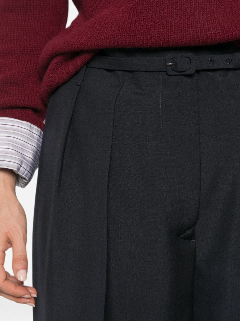 Prada Wide-Leg Tailored Front-Pleated Pants