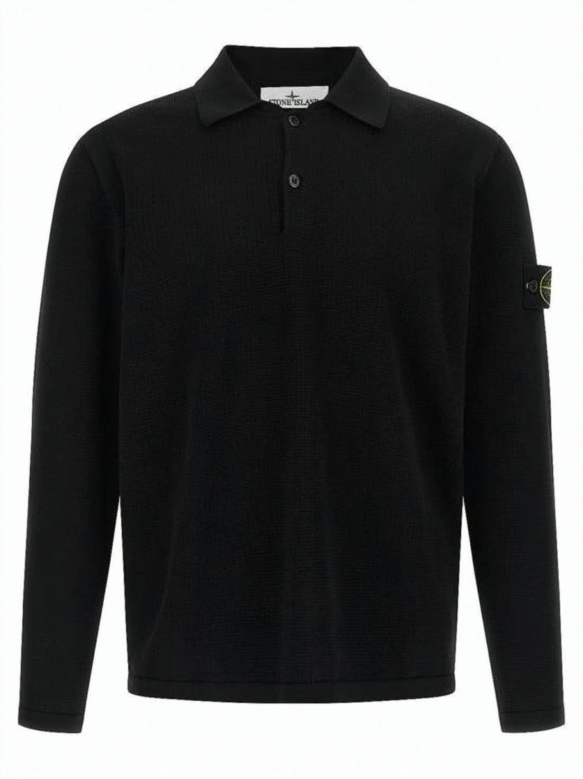 Stone Island Textured Cotton Long-Sleeve Polo Shirt With Iconic Patch