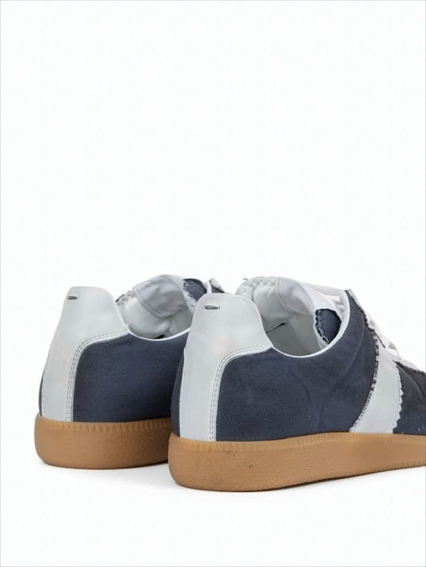 Maison Margiela Low-Top Navy Blue Suede Sneakers With White Leather Accents