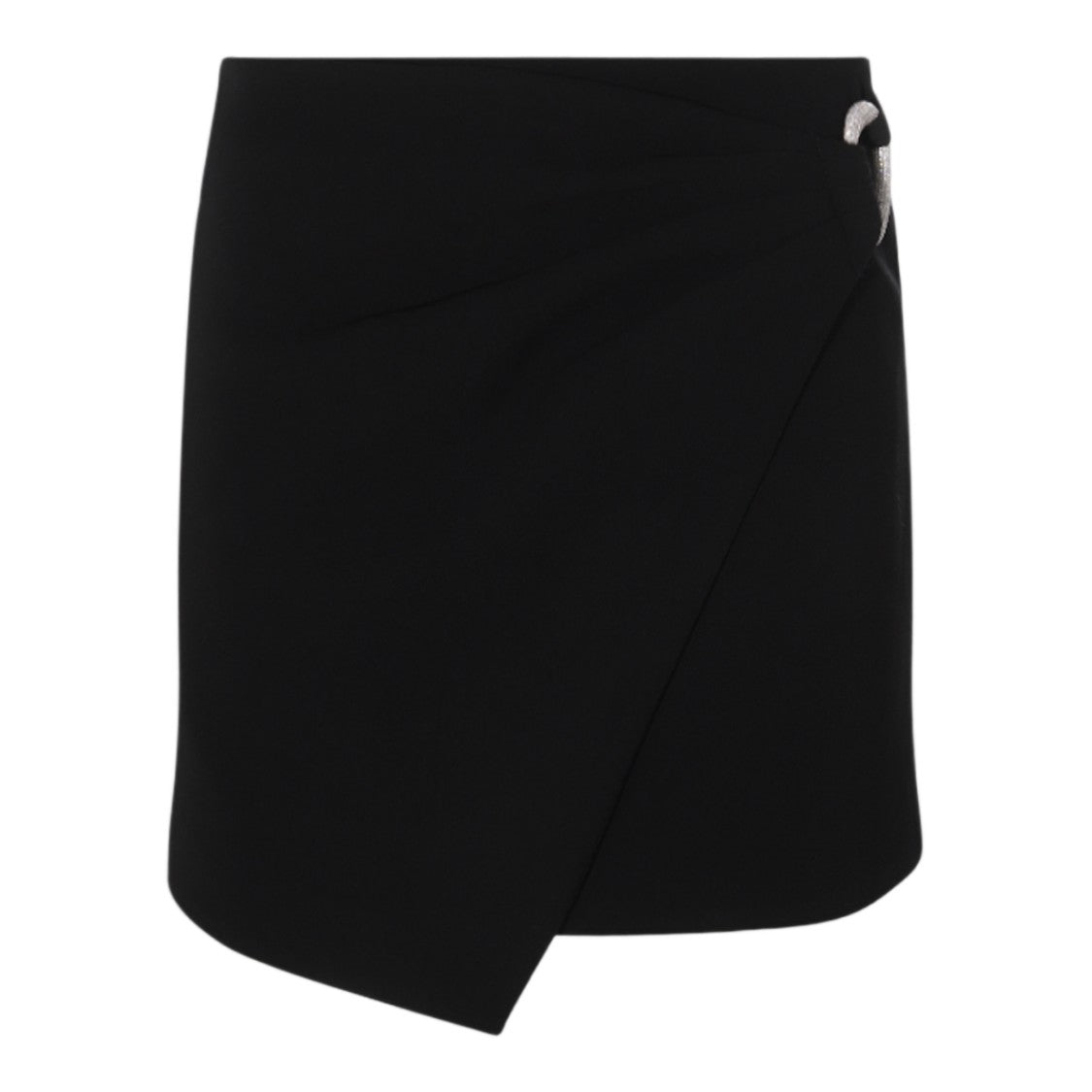 Simkhai Asymmetrical Black Mini Skirt With Silver-Tone Clasp Detail