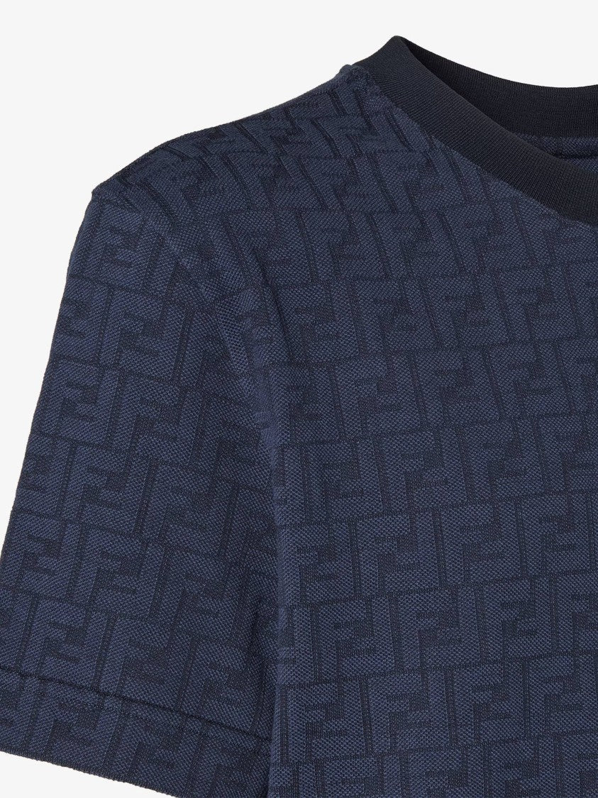 Fendi Short-Sleeved T-Shirt With Textured Pattern And Ribbed Collar