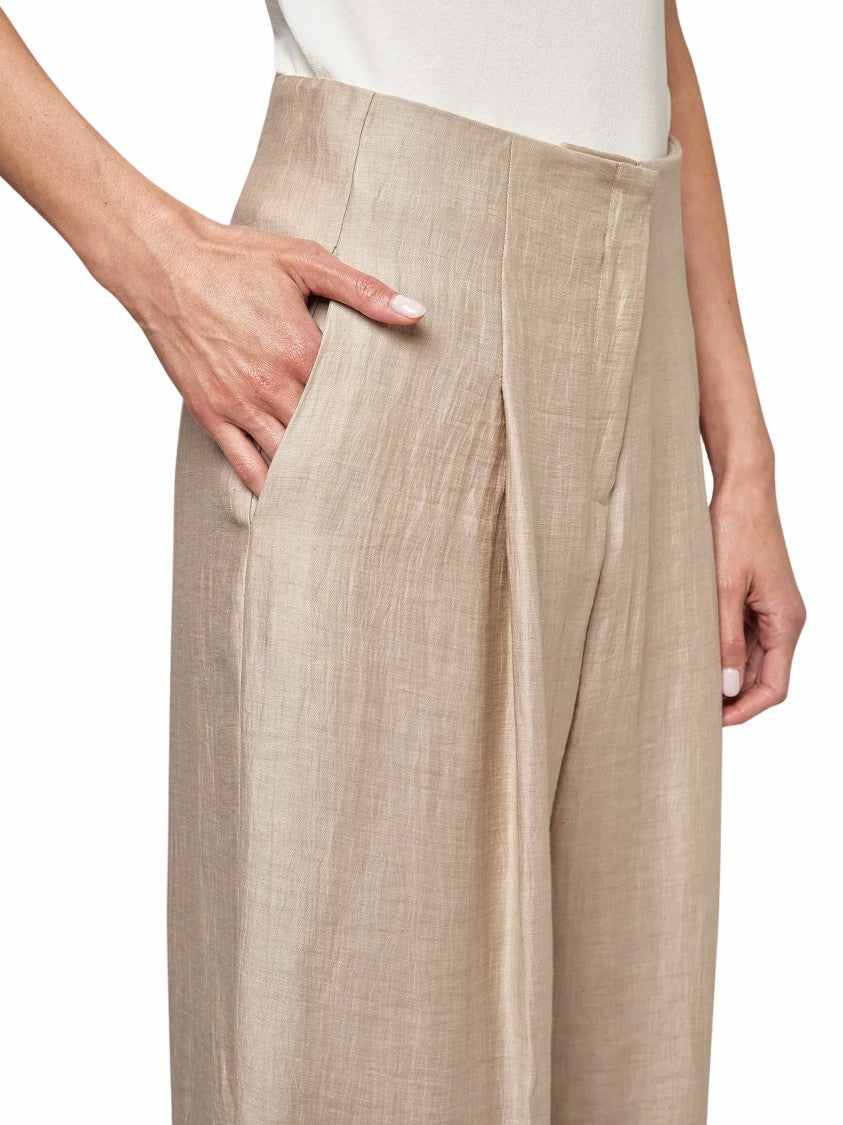 Alpha Studio High-Waisted Pleated Linen Wide-Leg Pants