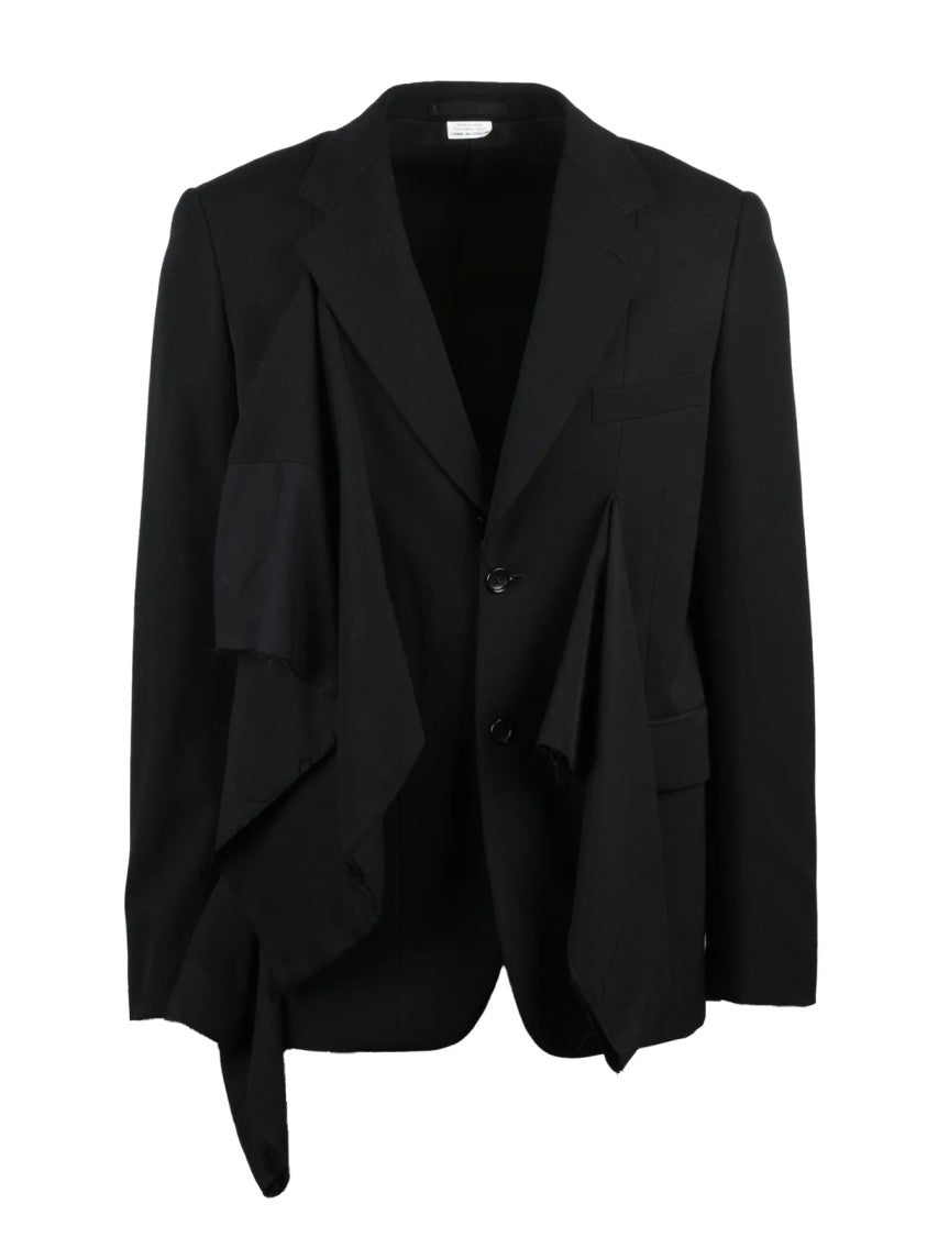Comme Des Garçons Black Draped Panels Button Front Wool Jacket