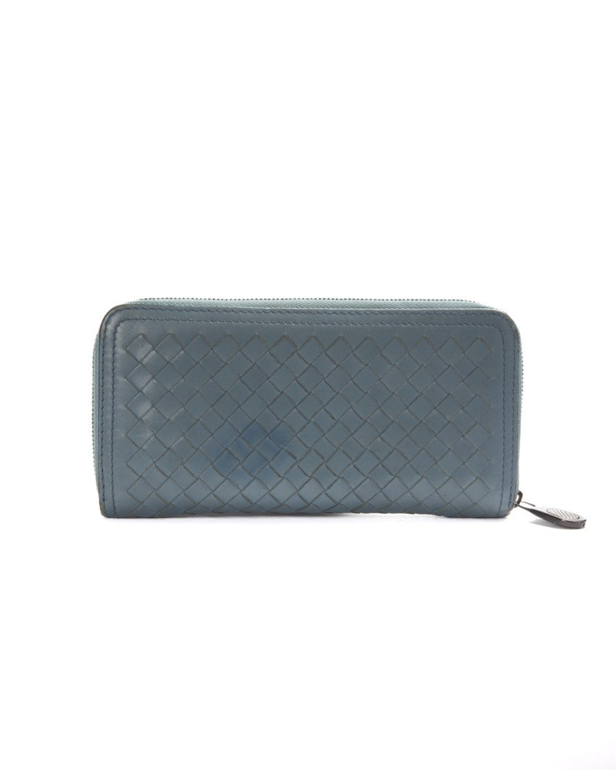 Bottega Veneta Blue Woven Zip Wallet