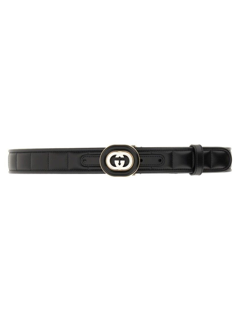 Gucci Black Quilted Leather Belt With Gold Cross Buckle