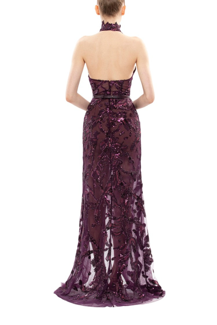 Saiid Kobeisy Halter Neck Embroidered Tulle Dress