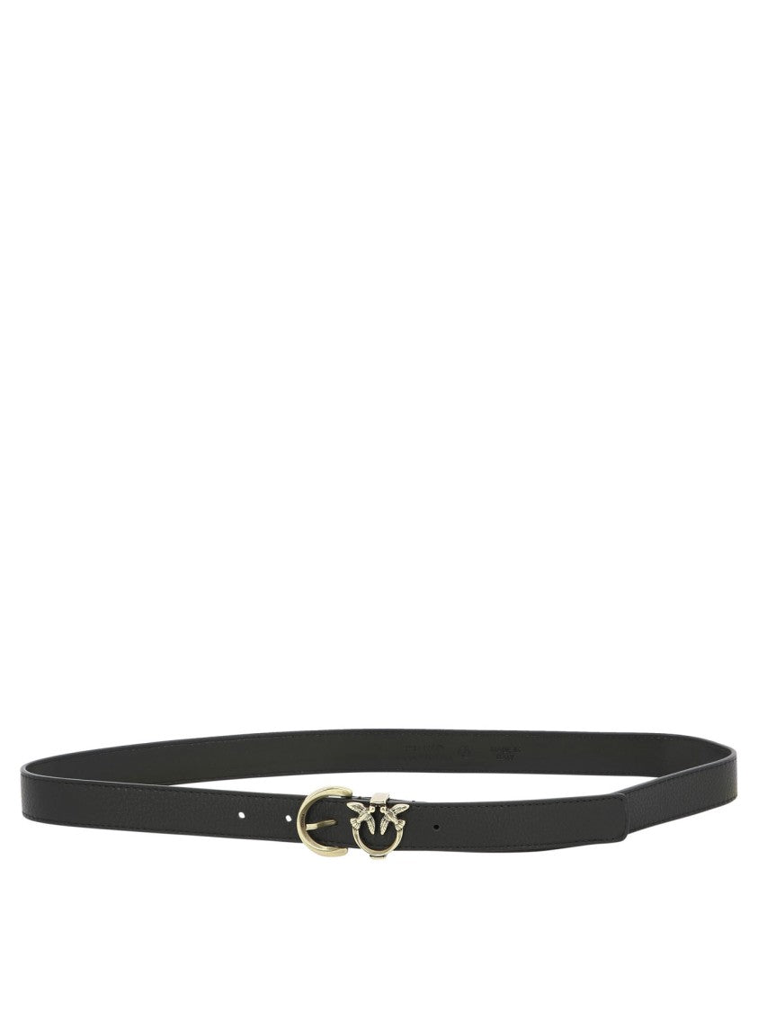 Pinko Slim Leather Belt With Distinctive Gold-Tone Buckle
