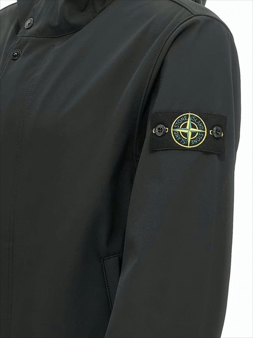 Stone Island Hooded Black Jacket With Button Closure