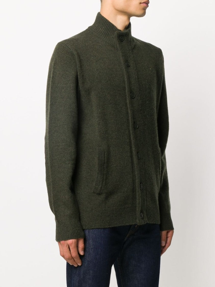 Barbour Seaweed Green Button-Front Knit Sweater With Ribbed Detailing