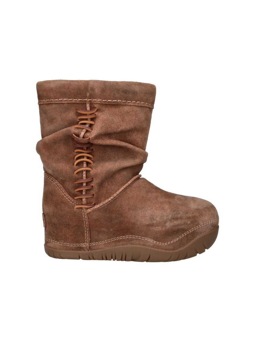 Ugg Mid-Height Brown Leather Boots With Rounded Toe And Side Lacing