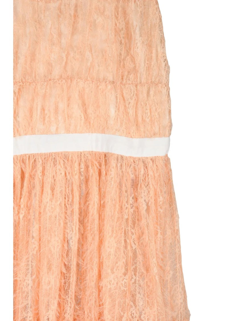 Elisabetta Franchi Peach Polyester Women Long Flared Transparent Dress