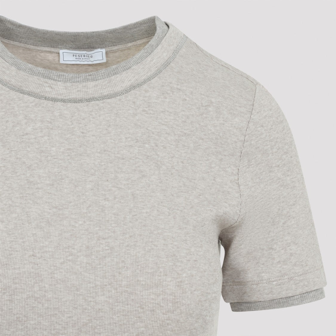 Peserico Ribbed Brown Cotton Top With Signature Silver Detail