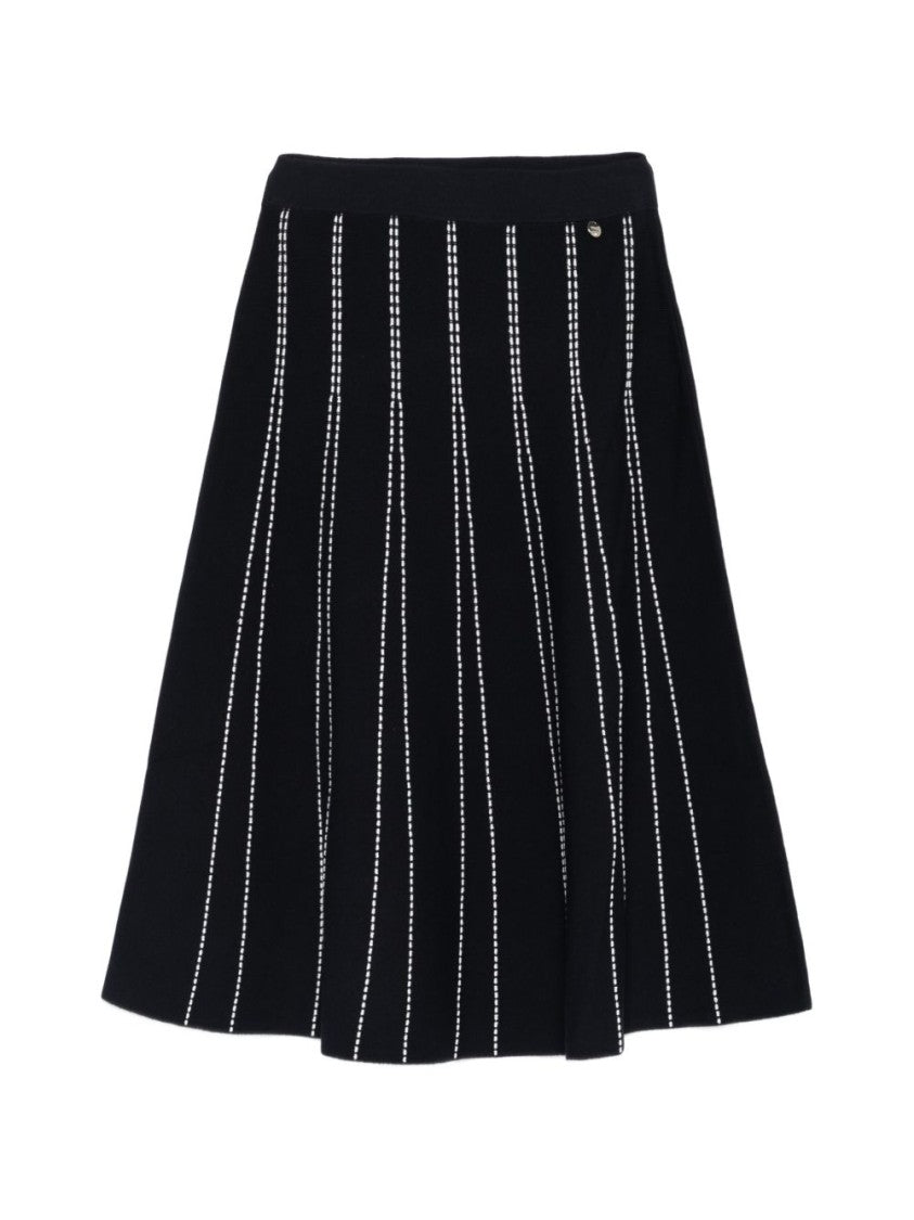 Liu Jo Dark Blue Striped Midi Skirt