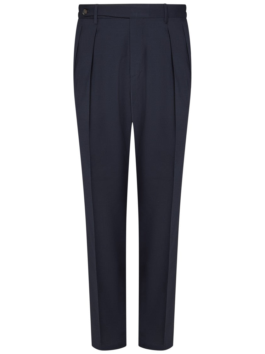 Boglioli Tailored Blue Trousers With Double Pleats And Toggles