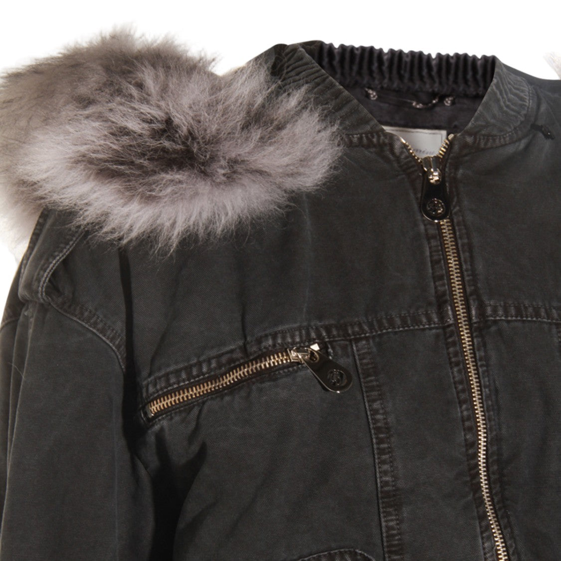 Blumarine Cropped Grey Jacket With Fur Accents