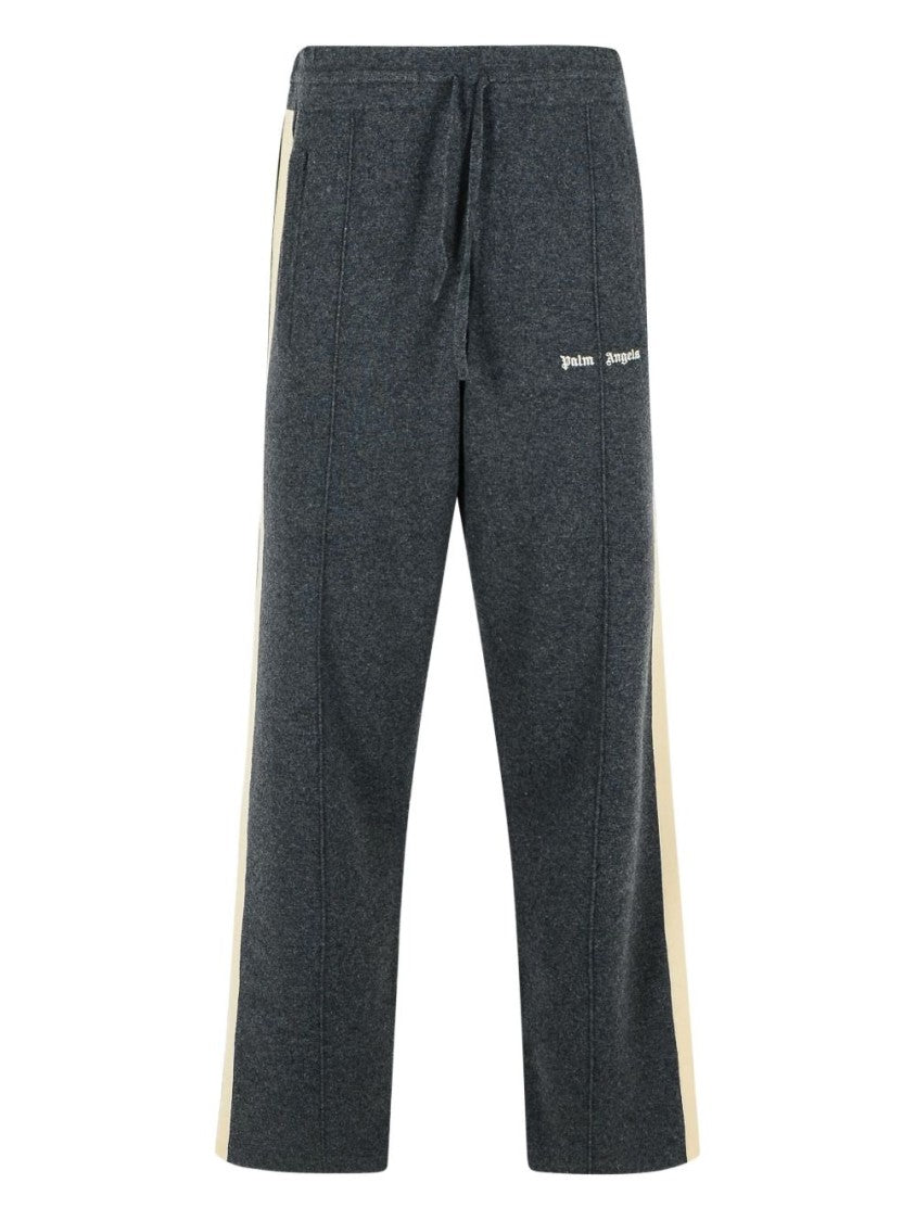 Palm Angels Gray Trousers With Light Beige Side Stripes