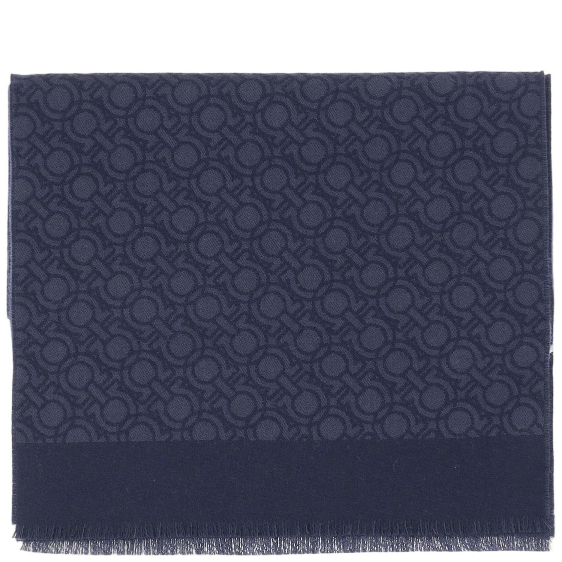 Salvatore Ferragamo Finely Woven Geometric Wool Scarf With Fringed Edges