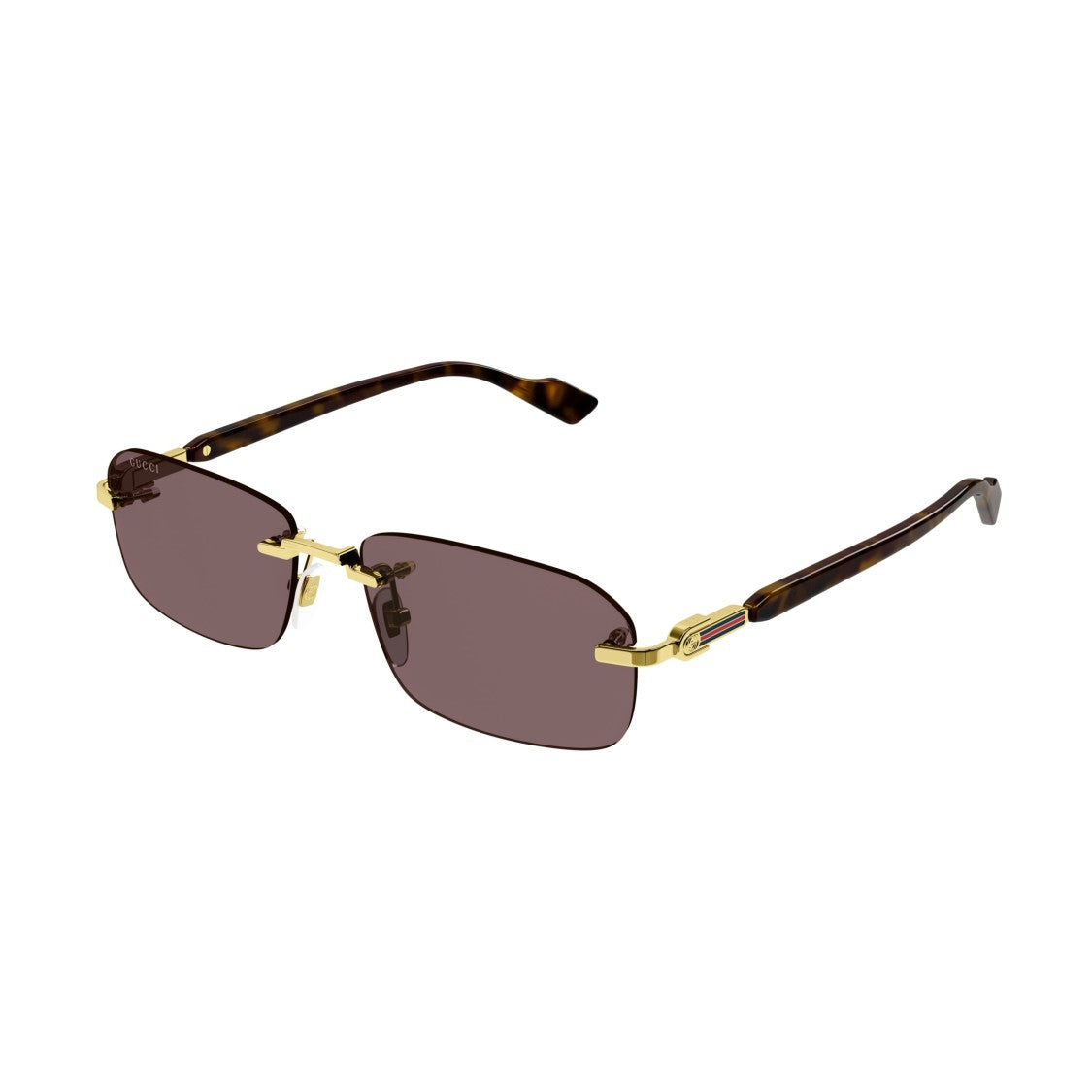 Gucci Rimless Rectangular Sunglasses With Tortoiseshell Temples
