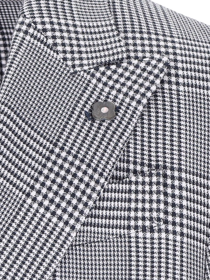 Lardini Grey Pied De Poule Double-Breasted Wool-Blend Blazer