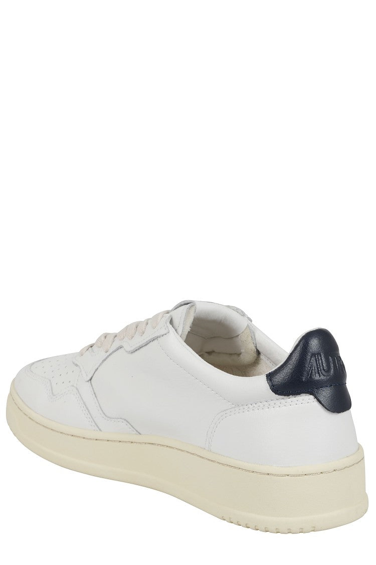 Autry White Dark Blue Medalist Low Leather Sneakers