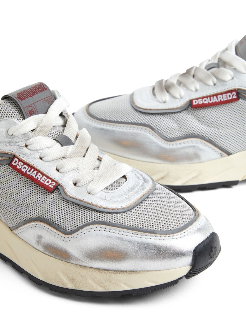 Dsquared2 Sprinter Silver Leather Mesh Vintage Sneakers