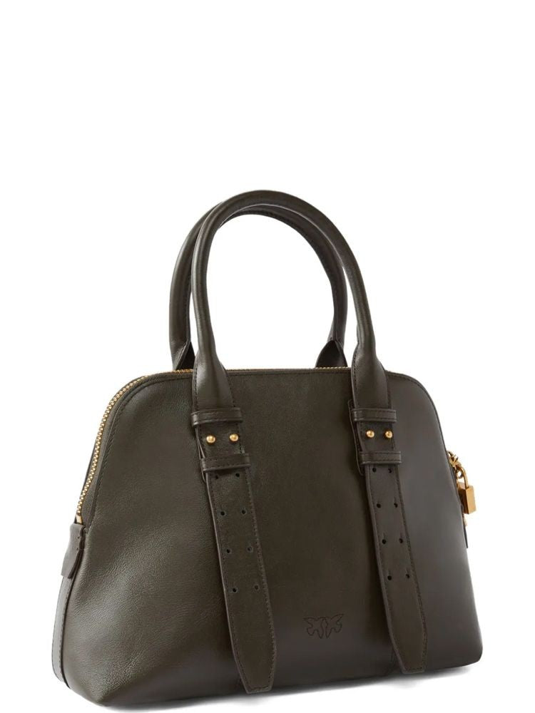 Pinko Medium Brown Bowling Bag With Structured Silhouette And Gold-Tone Accents