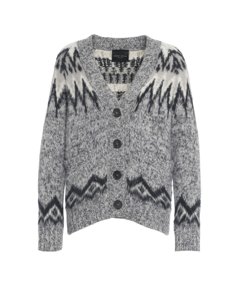 Roberto Collina Textured Knit Cardigan With Bold Zigzag Pattern