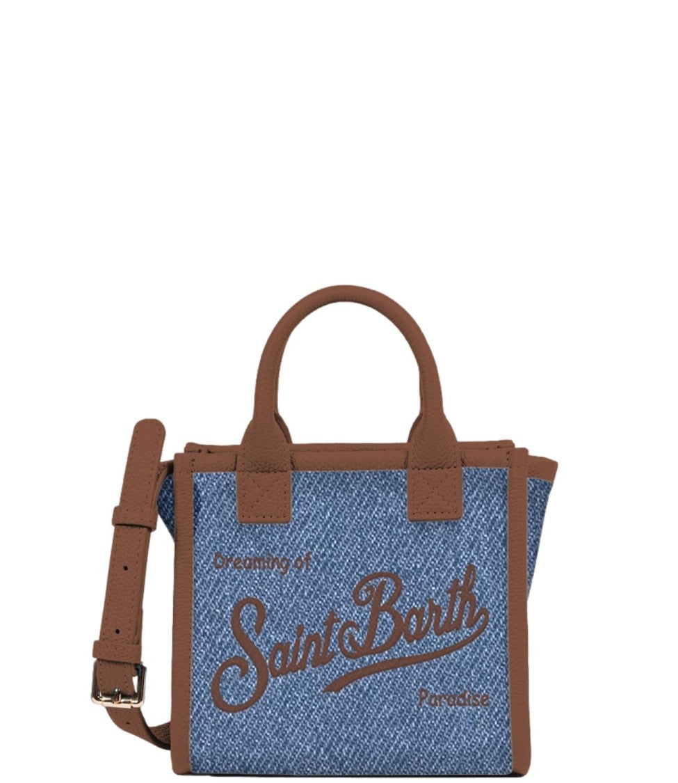 Mc2 Saint Barth Structured Handbag In Denim-Like Fabric With Leather Accents