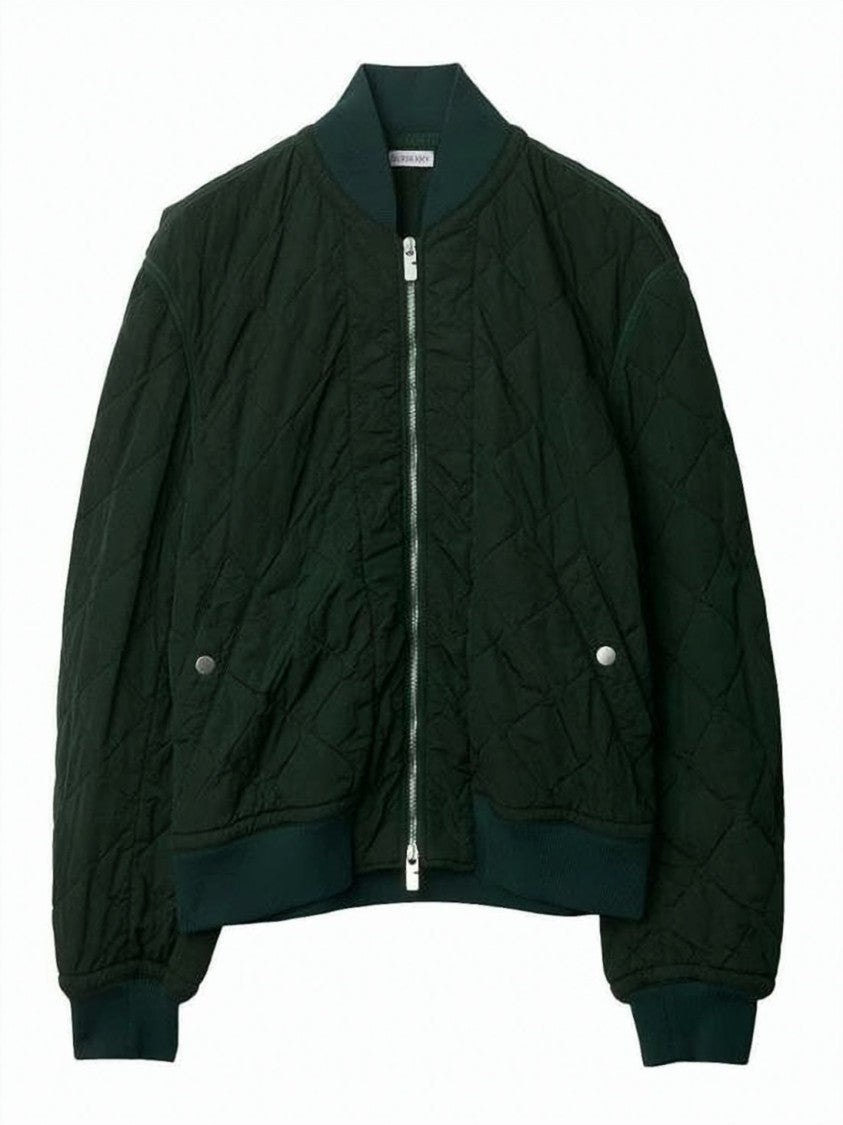 Burberry Quilted Bomber Jacket With Minimalist Design And Diamond Stitching