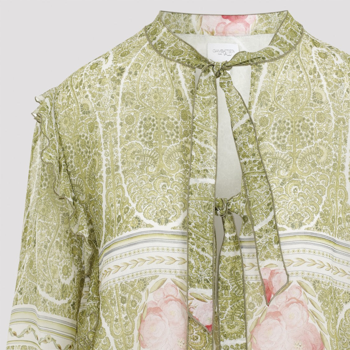 Giambattista Valli Printed Green And Pink Silk Blouse